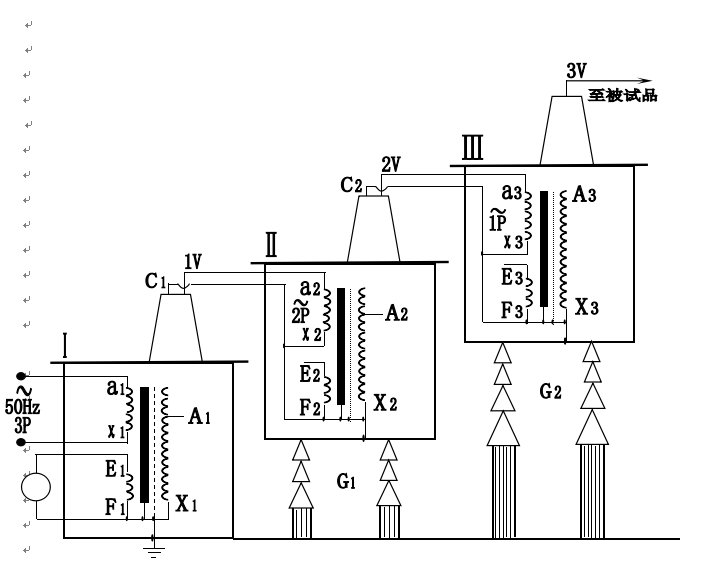 三臺試驗變壓器串級接線原理圖